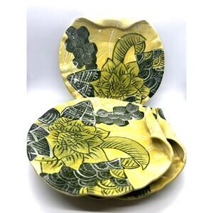 Tommy Bahama Safari Leaf Salad Plates Yellow Green Tropical Curled Leaf Set Of 3